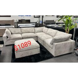 6 Piece Living Room Corduroy Modular Sectional Sofa With Ottoman 