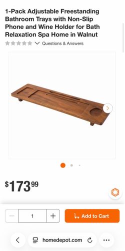 1-Pack Adjustable Freestanding Bathroom Trays with Non-Slip Phone and Wine Holder for Bath Relaxation Spa Home in Walnut