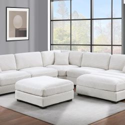 Sectional Sofa Beige with Pillows 