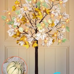 2 Pack 4 Ft Artificial Fall Lighted Maple Tree, 56 LED Prelit Decor Maple Tree Plug In for Indoor & Outdoor