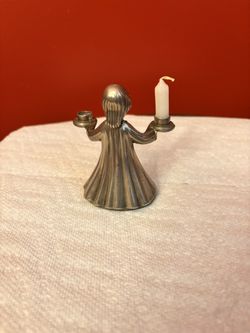 Vintage Pewter Angel Candle Holder – Norway Marked – Mid-Century Scandinavian Decor