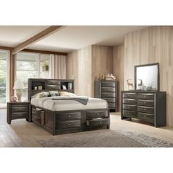 Brand New Gray Queen Captain Bedframe + Dresser + Mirror + Nightstand 4PCs Set