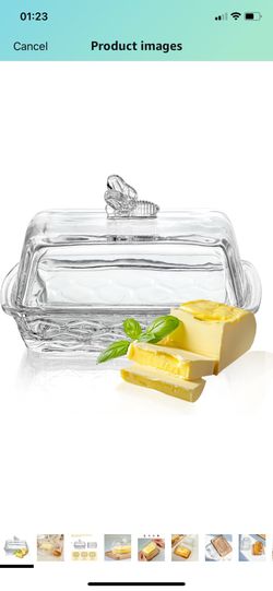 Clear Glass Butter Dish, Premium Butter Dish with Lid and Easy Grip Handle, Easy to Use and Food Safe, Dishwasher Safe ( please follow my page all bra