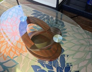 Mid-Century Modern 48" Oval Glass Coffee Table – Sculptural Wood Base