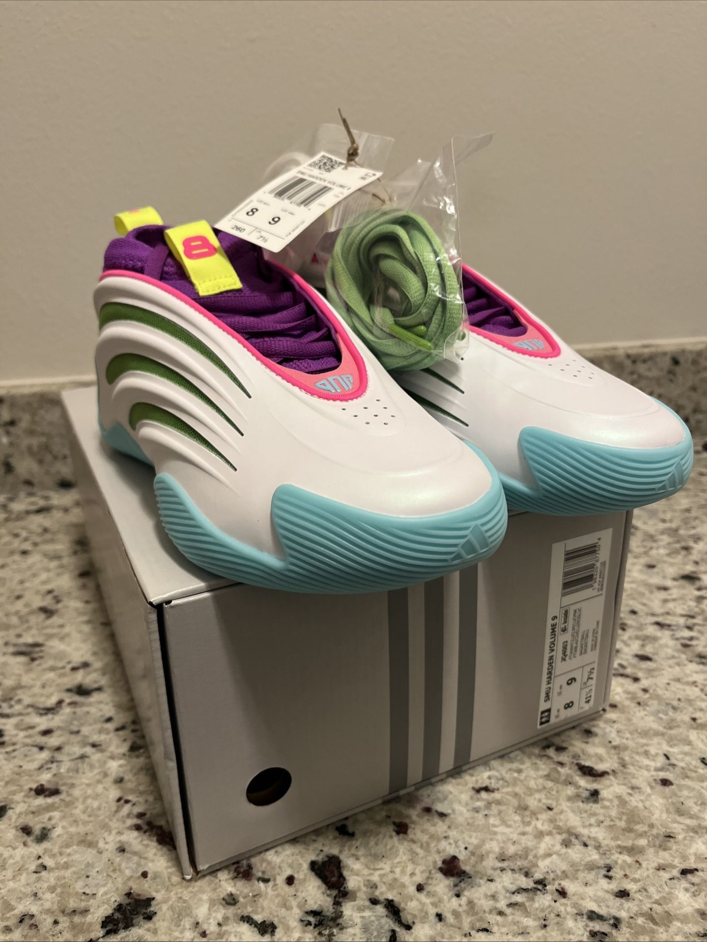 Adidas Jalen Williams x Harden Vol. 9 White Lucid Lime Pink Size 8 Men’s JQ4003