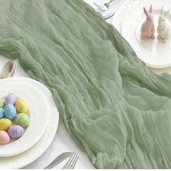 2 Pcs Cheesecloth Table Runner - 10ft Sage Green Easter Decor Boho Gauze Cheese Cloth Table Runners