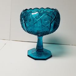 Vintage blue candy dish perfect approx 8" tall 7" wide