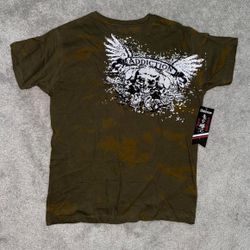 Brand New With Tag Brown and green Affliction like shirt with rhinestones on skull