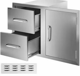 Outdoor Kitchen BBQ Island Drawers with Handles Access Door