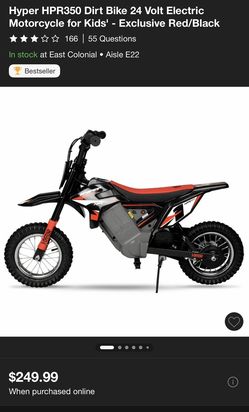 Hyper HPR350 Dirt Bike 24 Volt Electric Motorcycle for Kids' - Exclusive Red/Black