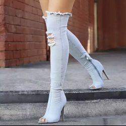 Ladies Blues Jeans Thigh Boots Sizes 6,7,8