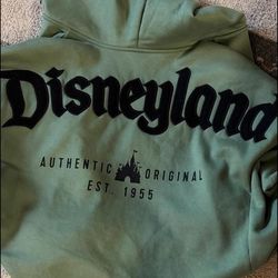 Authentic Disney Parks Disneyland Logo Zip Hoodie Sweater Olive Green Size Medium