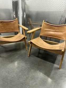 Leather & Wood Lounge Chairs (2)