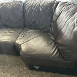 Partial Leather Couch (dark Brown)