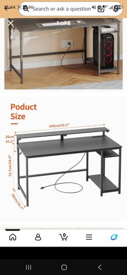 JOISCOPE Home Office Desk with Power Outlets (3AC, USB, Type-C), 55 × 20 Inch Computer Desk with Reversible Shelves, Laptop Table with Display Riser, 