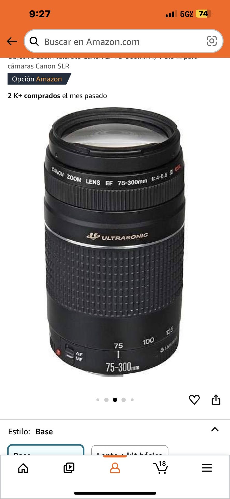 Objetivo zoom telefoto Canon EF 75-300mm f/4-5.6 III para cámaras Canon SLR