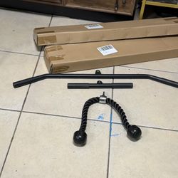 TRICEP PRESS DOWN ATTACHMENTS-3PC  Tricep Press Down & LAT Pulldown Cable Attachments – Tricep Rope, Rotating Bar, V-Bar – Weight Machine Accessories