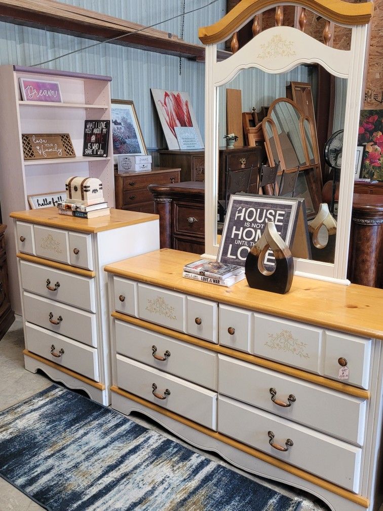 DRESSER SET(LONG DRESSER; TALL DRESSER AND MIRROR)