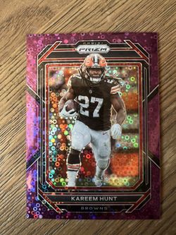 2022 Panini Prizm Kareem Hunt #68 No Huddle Purple Disco /35-Cleveland Browns