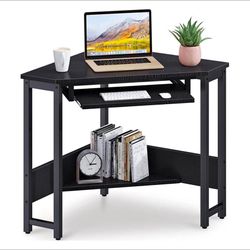 Modern Triangle Corner Computer Desk with Smooth Keyboard Tray, Black