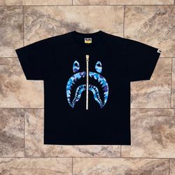 2022 BAPE ABC Camo Gold Zip Shark Tee Black Blue Size Large