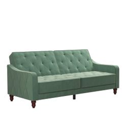 Novogratz Vintage Tufted Split Back Futon, Light Green Velvet