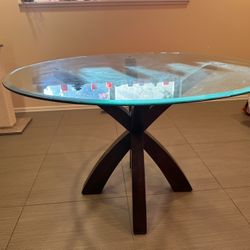 Glass Dining Table With Wood Base