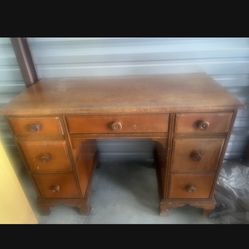 Solid Wooden Desk/Vanity With Dovetail Drawers . Needs Refinishing or Painted  42” long  19 1/4” deep  29 1/2” tall 