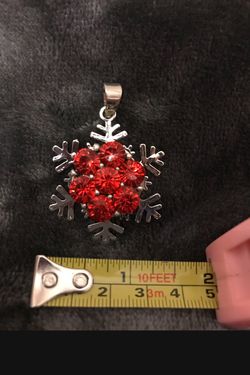Red On Silver Snowflake Pendant Winter Jewelry