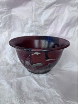 Large Artisan Studio Pottery Centerpiece Bowl - Metallic Silver & Plum (7.5")