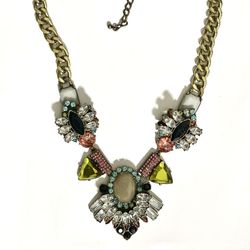 Massive Bib Collar Fruit Salad Rhinestone Multi Color Statement Necklace