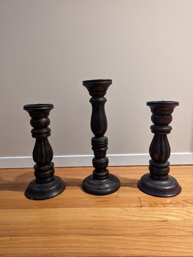 Brown Wooden Candle Holders (Set of 3)