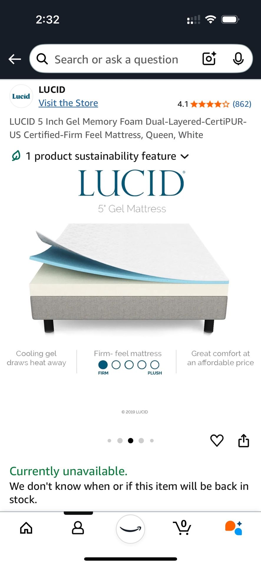 Mattress 5” Gel Memory Foam  Dual-Layered