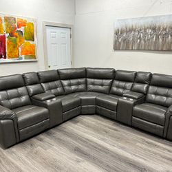Gray leather Gel Recliner Sectional  
