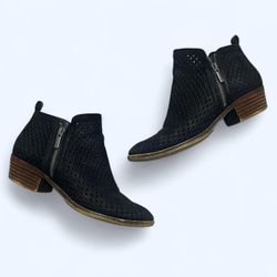 Lucky Brand Women’s Size 7 Black Leather Ankle Boots Booties Perforated Detail
