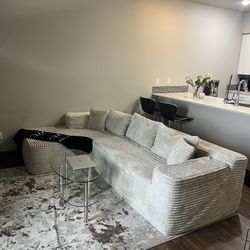beige ribbed corduroy modular sectional sofa
