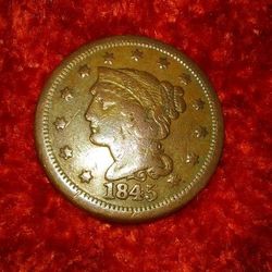 Rare  *  U.S.  1845 Large Penny  * Braided Hair Coin 