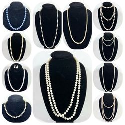 Lot of 11 Pearl Beaded Necklace White Blue Elegant Jewelry Faux Monet Earrings