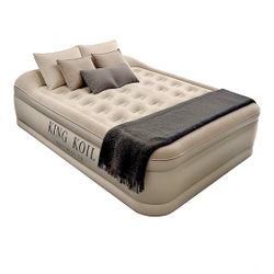 King Koil Luxury Queen Size Air Mattress with Built-in High-Speed Pump Best for Home, Camping, Guests, 13" Queen Size Luxury Double Airbed Adjustable 