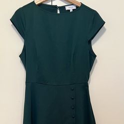 Green Midi Dress With Front Buttons And Back Cut Out