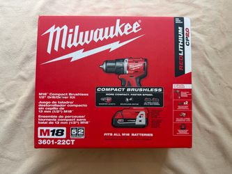 Milwaukee M18 Compact Brushless 1/2” Drill/Driver Kit 3601-22CT – NEW