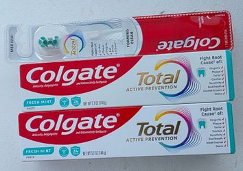 (2) Colgate Total Active Prevention Toothpaste & Medium Toothbrush