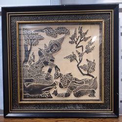 Vintage Thai Temple Charcoal Rubbing 