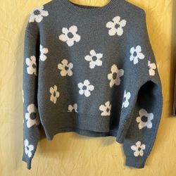 Juniors' Floral-Print Ribbed-Edge Sweatshirt Size S