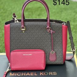 MICHAEL KORS Benning color-block large satchel with Wallet, good condition/Set MK