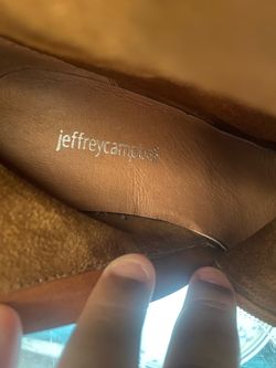 Jeffery Campbell tan leather side zip platform block booties. Size 10