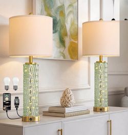 BRAND NEW Set Of Green Glass Lamps