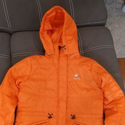 Bright Orange Puffer Jacket/ Rain Coat- Golden Deer