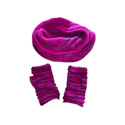 Custom Made Purple Pink Matching Winter Scarf and Fingerless Gloves Set