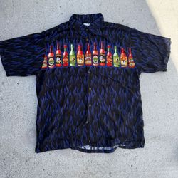 Big Dogs Blue and black button up shirt with hot sauce design size XL